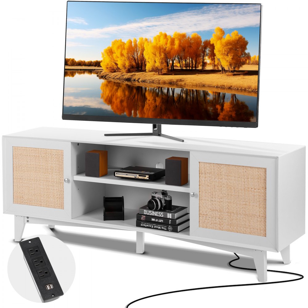 CSF-T24101-WHU - Elegant Rattan TV Stand for 75in TVs in White