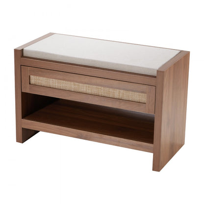 HYXD-04 - Woven Rattan Bench with Cushion & Shoe Storage Shelf