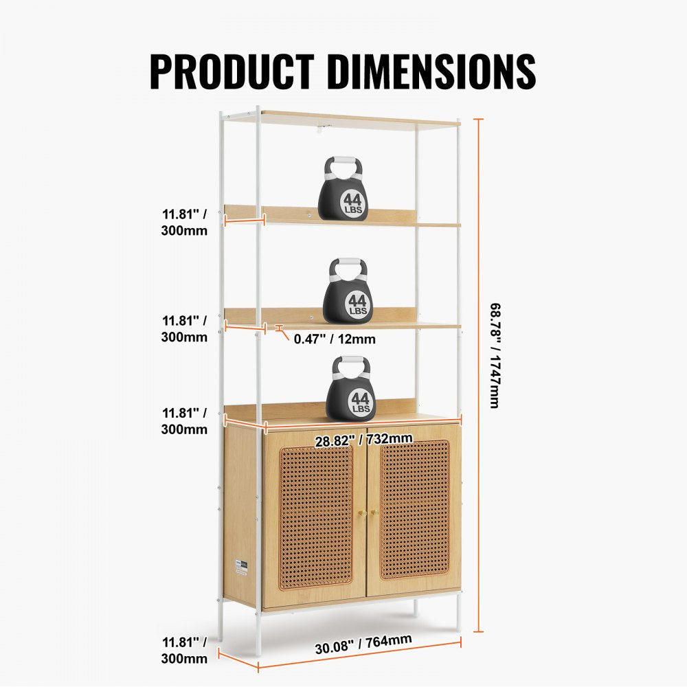 HY-BTJ-008 - Open Rattan Bookshelf with Concealed Storage & Metal Frame
