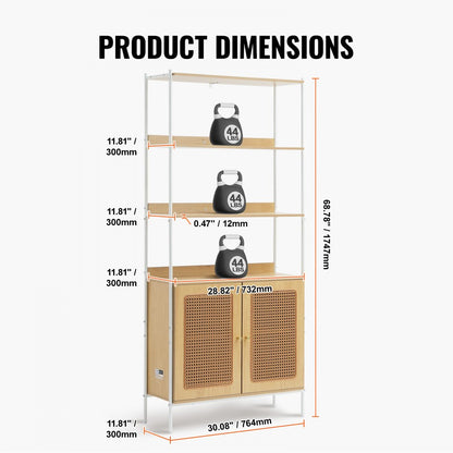 HY-BTJ-008 - Open Rattan Bookshelf with Concealed Storage & Metal Frame