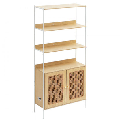 HY-BTJ-008 - Open Rattan Bookshelf with Concealed Storage & Metal Frame