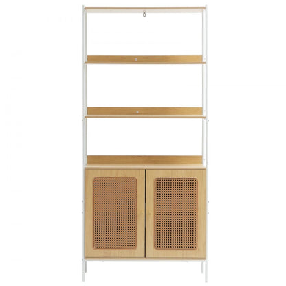 HY-BTJ-008 - Open Rattan Bookshelf with Concealed Storage & Metal Frame