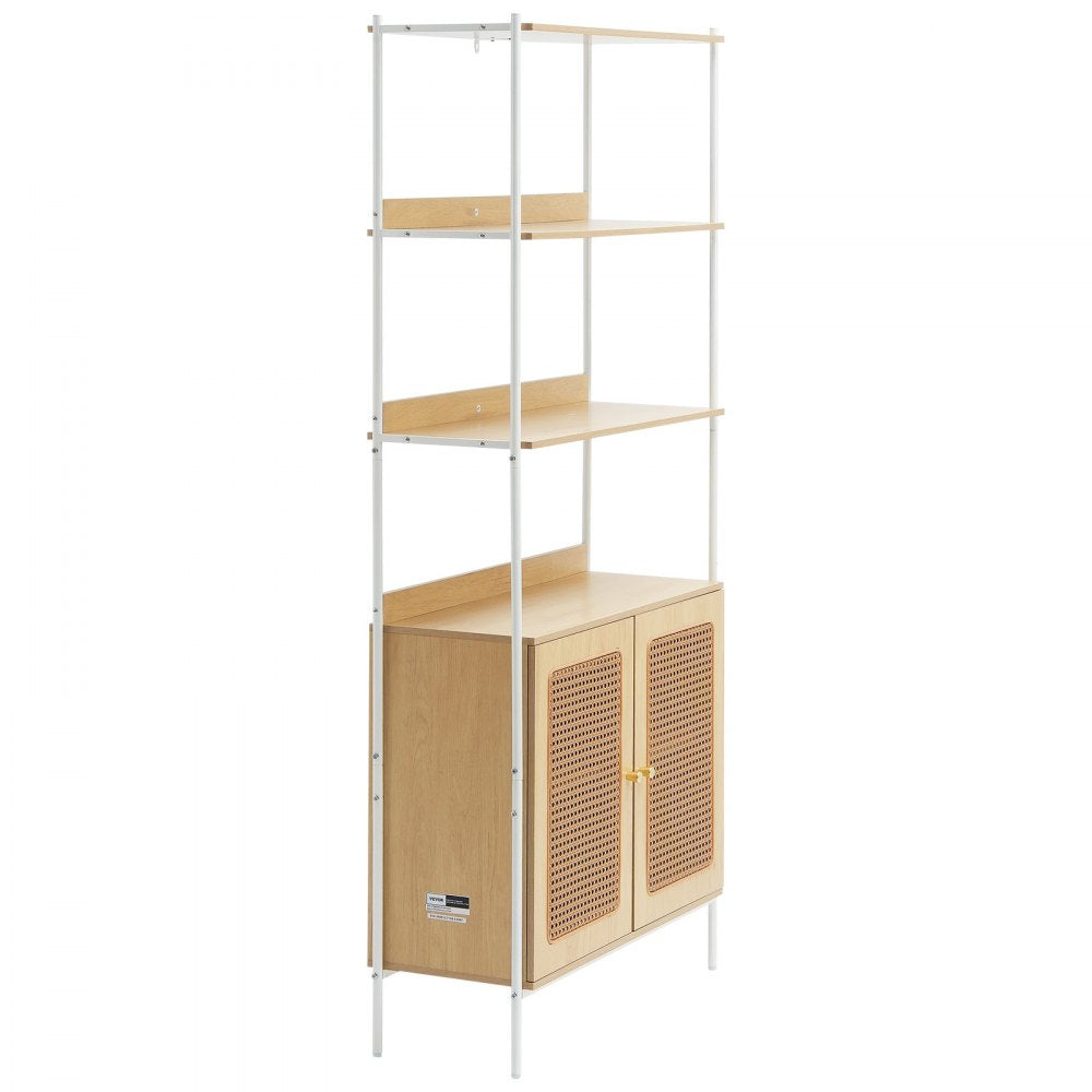 HY-BTJ-008 - Open Rattan Bookshelf with Concealed Storage & Metal Frame
