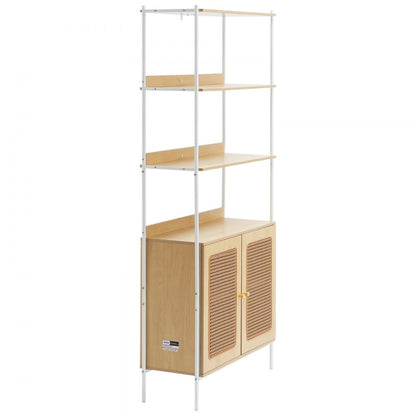 HY-BTJ-008 - Open Rattan Bookshelf with Concealed Storage & Metal Frame