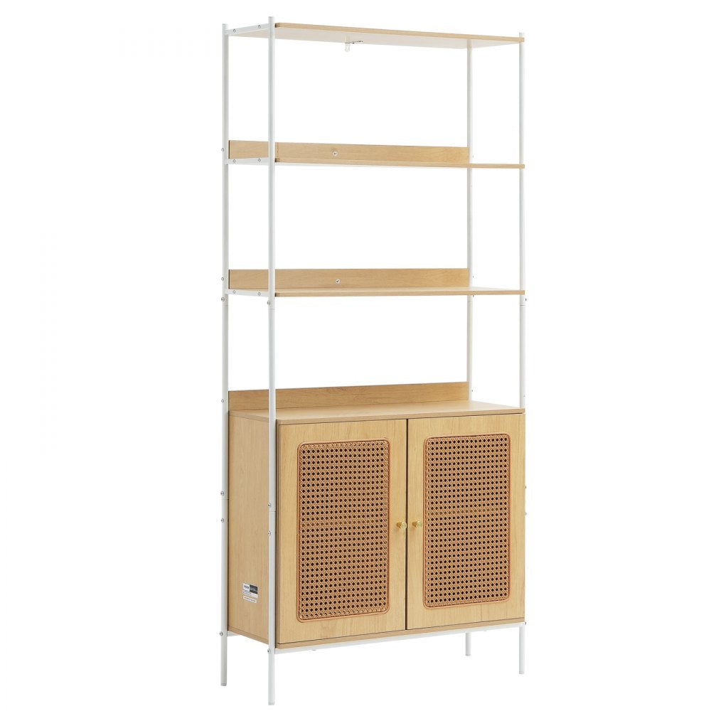 HY-BTJ-008 - Open Rattan Bookshelf with Concealed Storage & Metal Frame