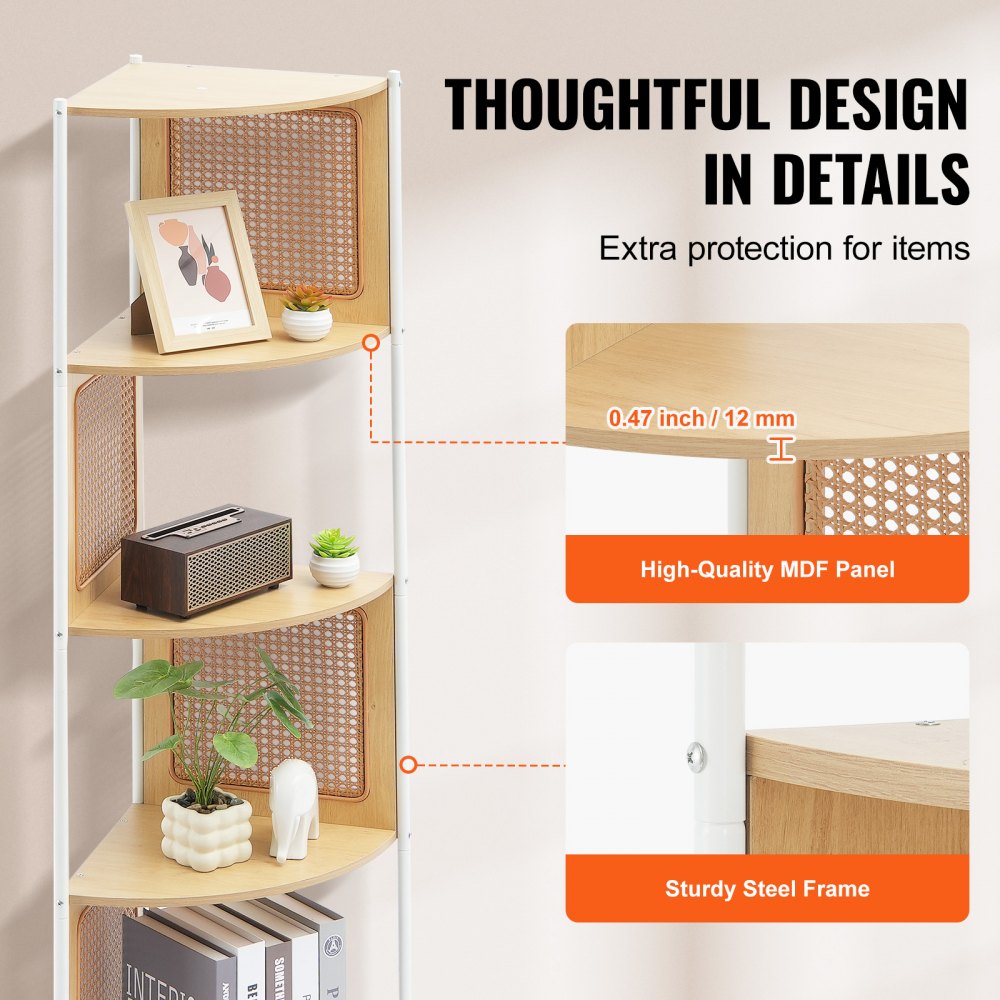 HY-BTZJJ-009 - 5-Tier Rattan Corner Shelf with Metal Frame and Safety Features