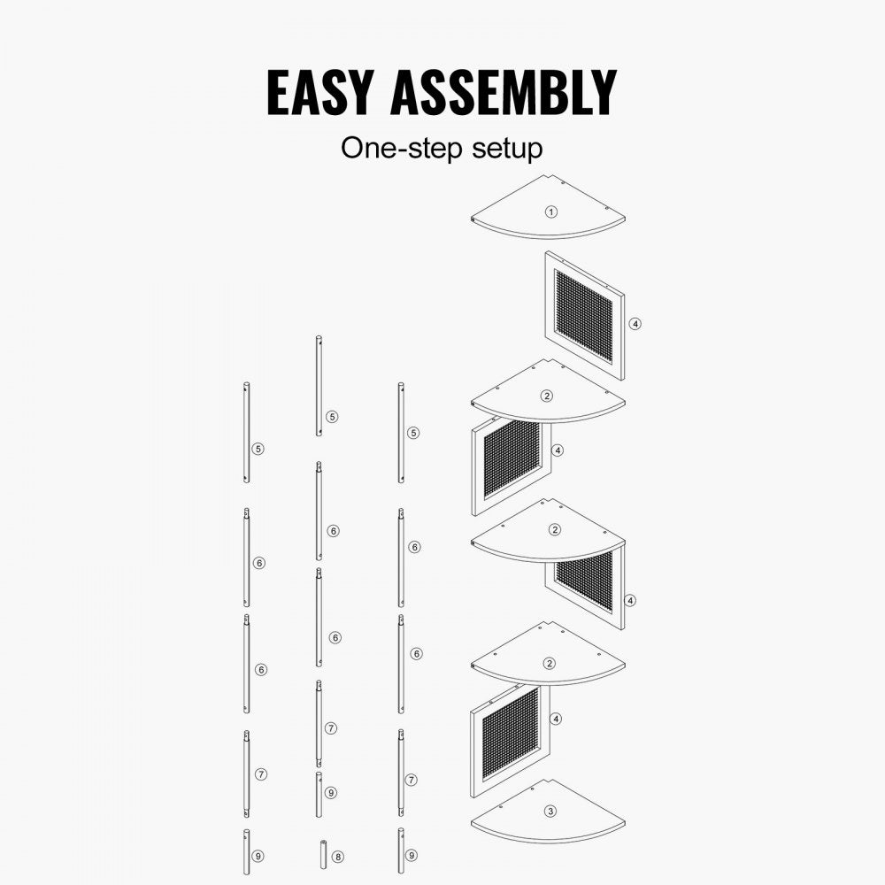 HY-BTZJJ-009 - 5-Tier Rattan Corner Shelf with Metal Frame and Safety Features