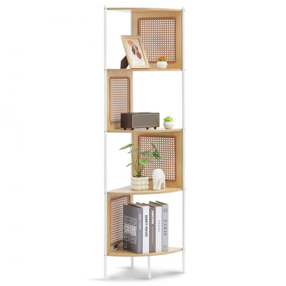 HY-BTZJJ-009 - 5-Tier Rattan Corner Shelf with Metal Frame and Safety Features