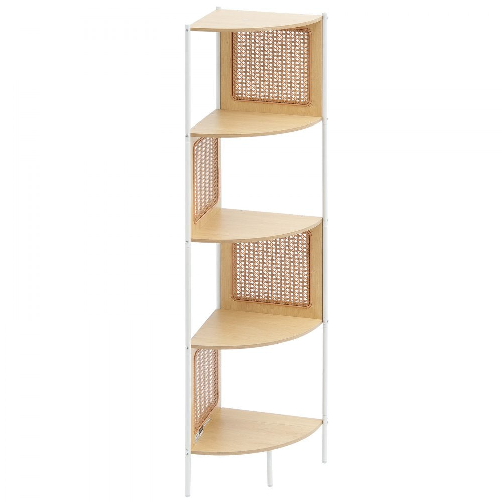 HY-BTZJJ-009 - 5-Tier Rattan Corner Shelf with Metal Frame and Safety Features
