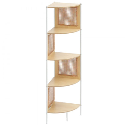 HY-BTZJJ-009 - 5-Tier Rattan Corner Shelf with Metal Frame and Safety Features