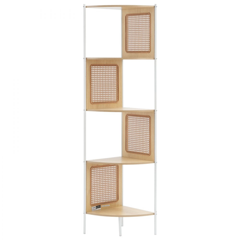 HY-BTZJJ-009 - 5-Tier Rattan Corner Shelf with Metal Frame and Safety Features