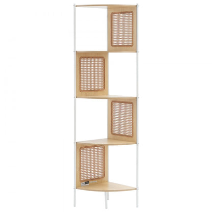 HY-BTZJJ-009 - 5-Tier Rattan Corner Shelf with Metal Frame and Safety Features