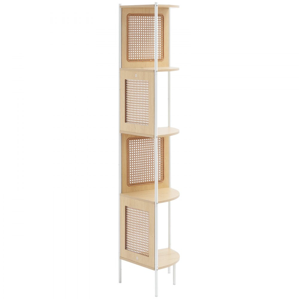 HY-BTZJJ-009 - 5-Tier Rattan Corner Shelf with Metal Frame and Safety Features