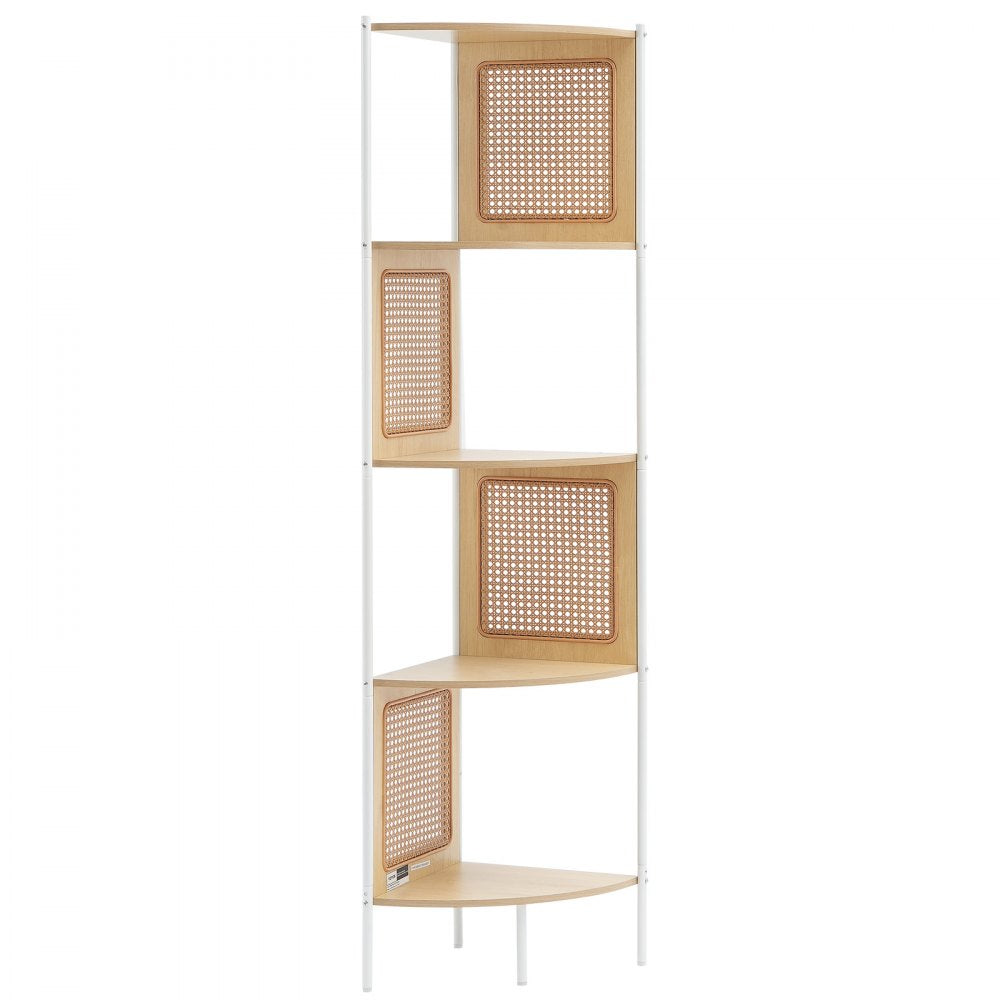 HY-BTZJJ-009 - 5-Tier Rattan Corner Shelf with Metal Frame and Safety Features
