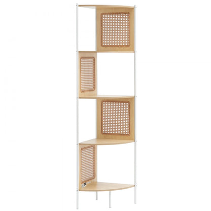 HY-BTZJJ-009 - 5-Tier Rattan Corner Shelf with Metal Frame and Safety Features