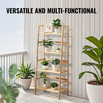 OPX-BNLS-4T-N - 4-Tier Bamboo Ladder Shelf for Home Organization