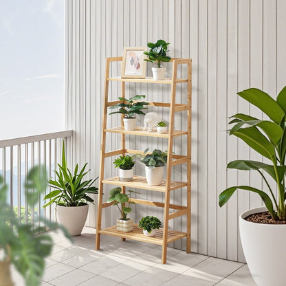OPX-BNLS-4T-N - 4-Tier Bamboo Ladder Shelf for Home Organization