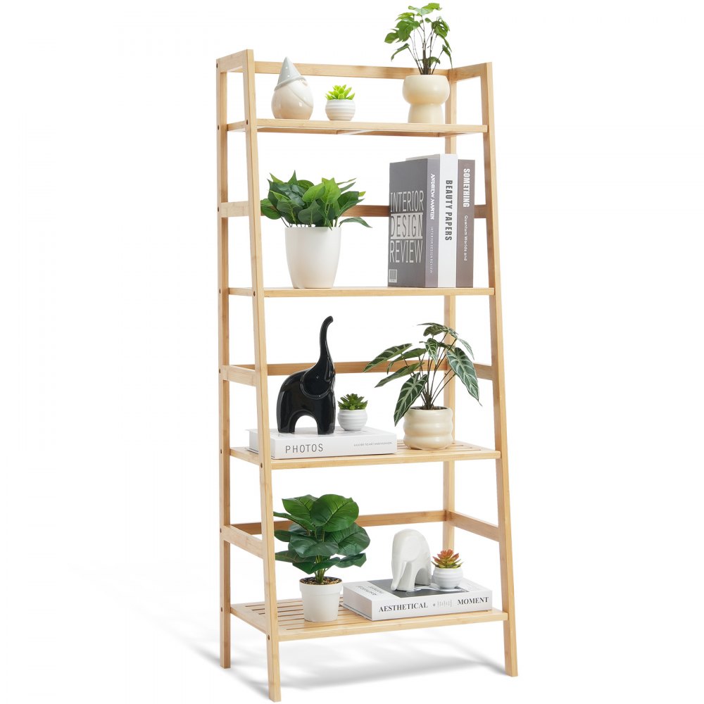 OPX-BNLS-4T-N - 4-Tier Bamboo Ladder Shelf for Home Organization