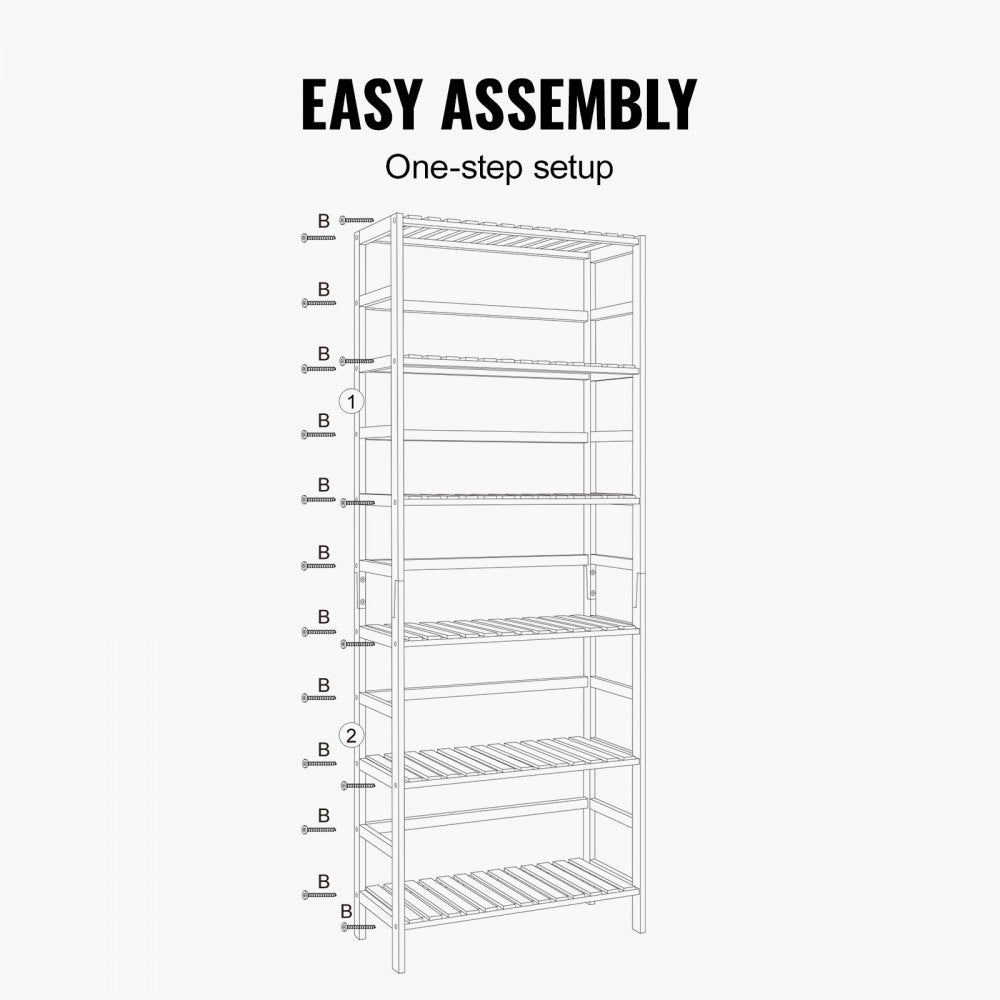 OPX-BSS-24IN-6T-N - 6-Tier Bamboo Shelf, 63.39"H, Holds 22 lbs Each Layer