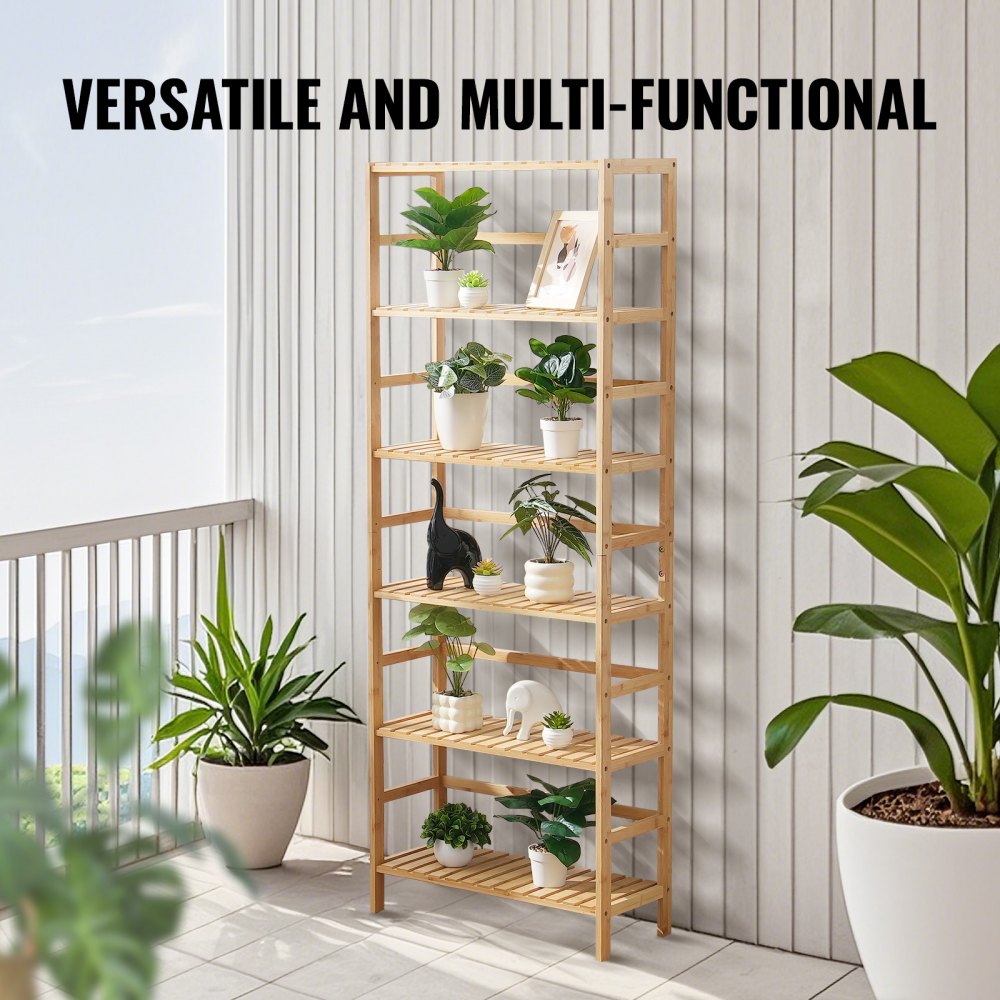 OPX-BSS-24IN-6T-N - 6-Tier Bamboo Shelf, 63.39"H, Holds 22 lbs Each Layer