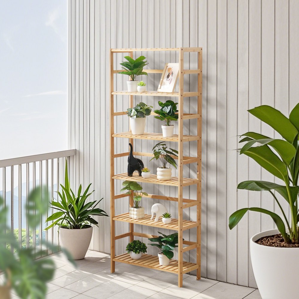 OPX-BSS-24IN-6T-N - 6-Tier Bamboo Shelf, 63.39"H, Holds 22 lbs Each Layer