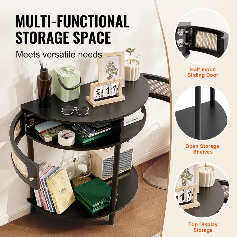 SR244126 - Rustic Rattan Console Table with Storage, 31.88" x 15.74" x 32.28"