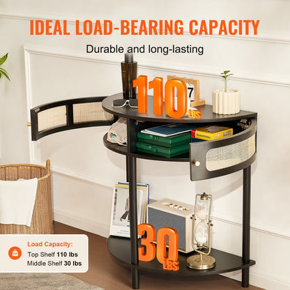 SR244126 - Rustic Rattan Console Table with Storage, 31.88" x 15.74" x 32.28"