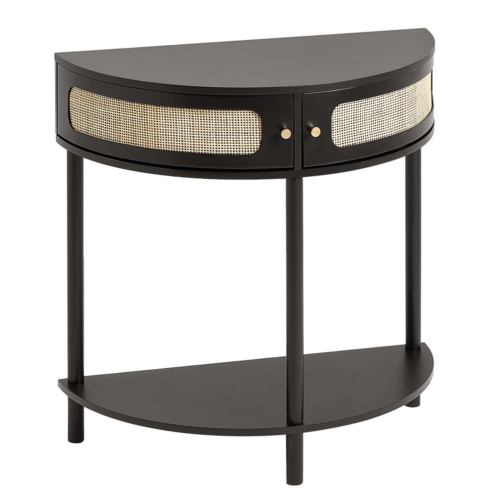 SR244126 - Rustic Rattan Console Table with Storage, 31.88" x 15.74" x 32.28"