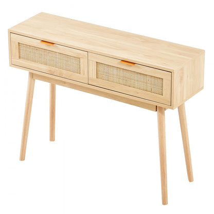 SR191632-1 - Rustic Rattan Console Table with Drawers, 39.37" x 11.81" x 29.33"