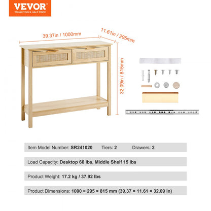 SR191632-1 - VEVOR Rattan Console Table with Drawers & Shelves, 39.37" Long