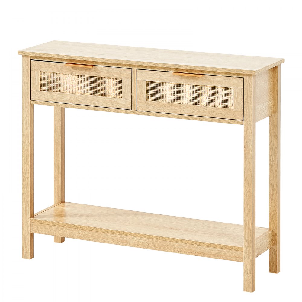 SR191632-1 - VEVOR Rattan Console Table with Drawers & Shelves, 39.37" Long