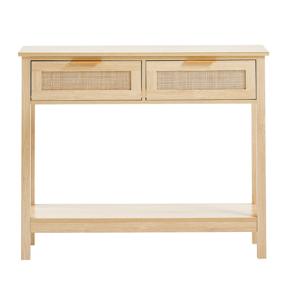 SR191632-1 - VEVOR Rattan Console Table with Drawers & Shelves, 39.37" Long