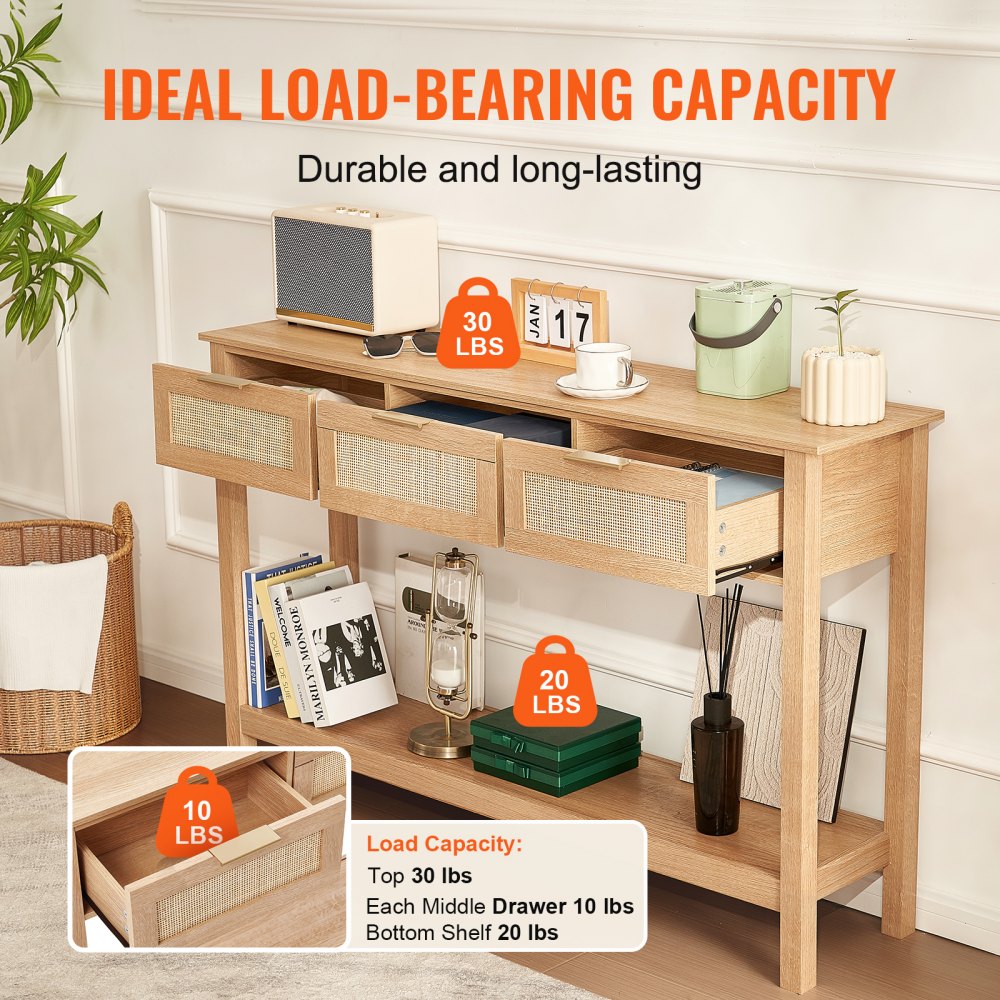 CSF-D24102 - Elegant Rattan Console Table with 3 Drawers, 51.38" Long