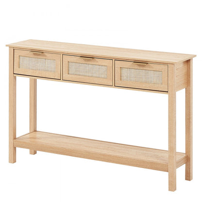 CSF-D24102 - Elegant Rattan Console Table with 3 Drawers, 51.38" Long