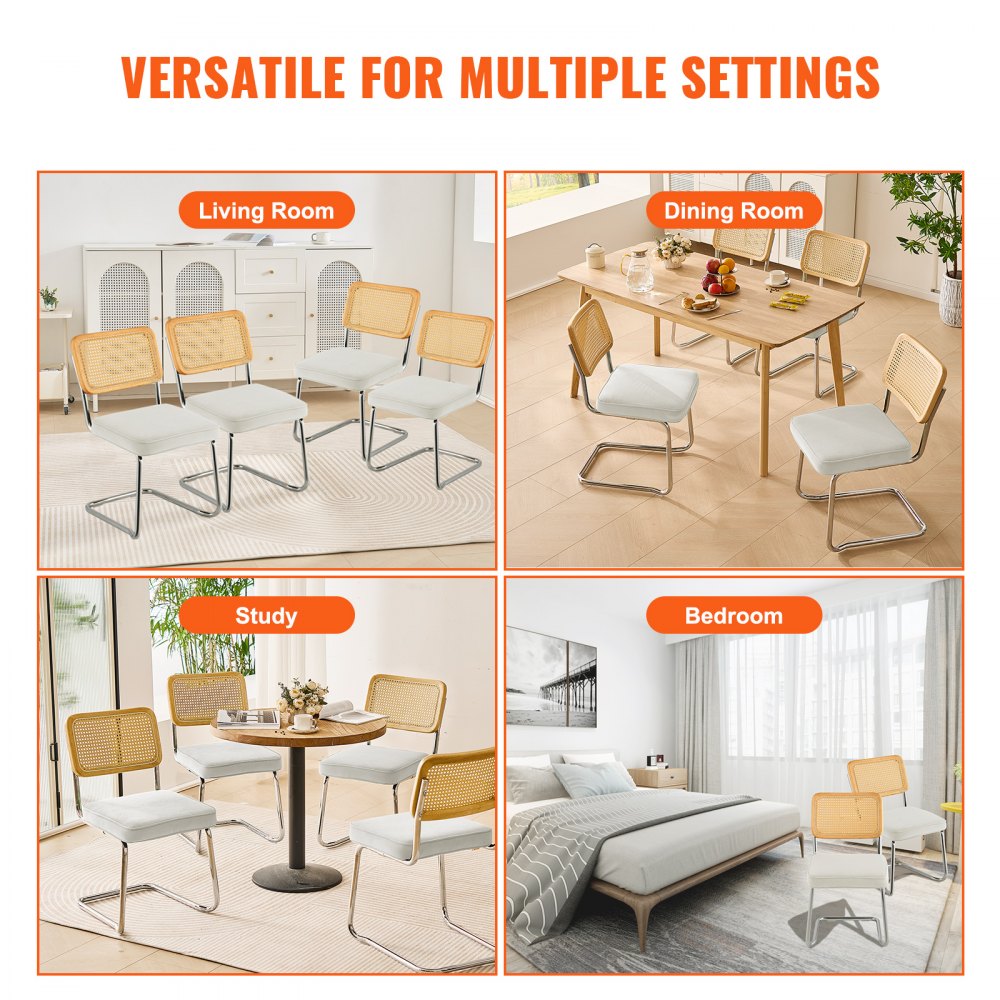 9832 - Set of 4 Stylish Rattan Chairs with Plush Velvet Cushions