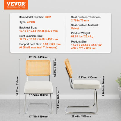 9832 - Set of 4 Stylish Rattan Chairs with Plush Velvet Cushions