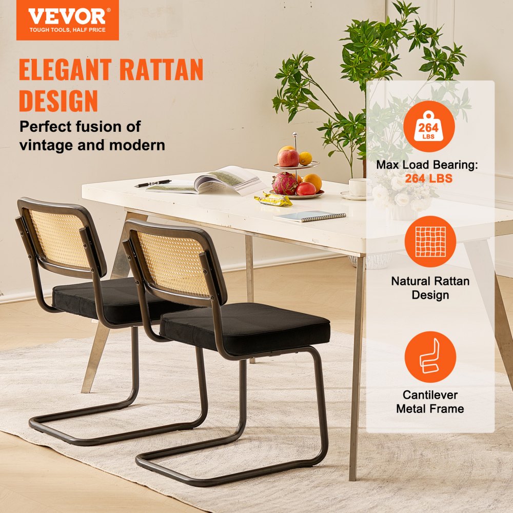 9832 - Set of 2 PE Rattan Dining Chairs with Velvet Cushion
