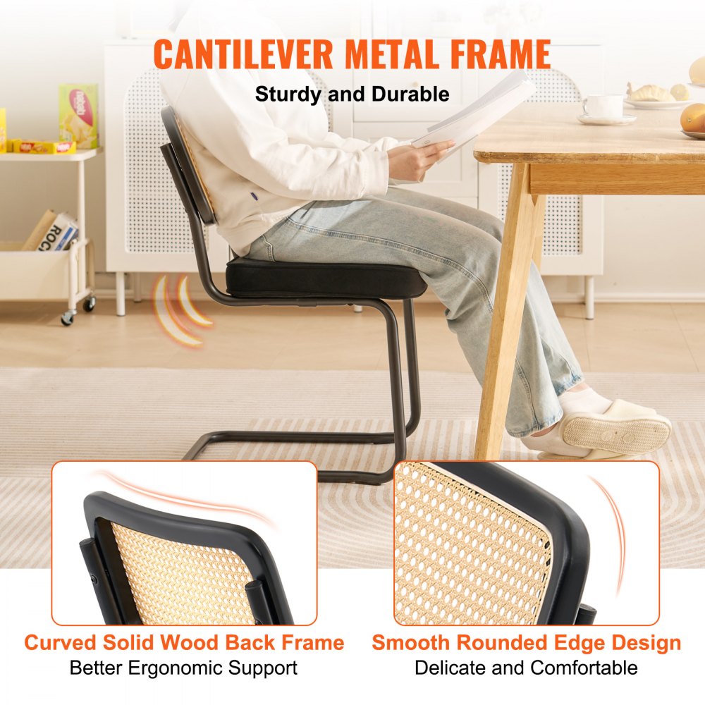9832 - Set of 2 PE Rattan Dining Chairs with Velvet Cushion