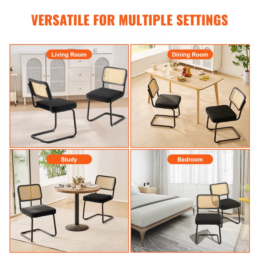 9832 - Set of 2 PE Rattan Dining Chairs with Velvet Cushion