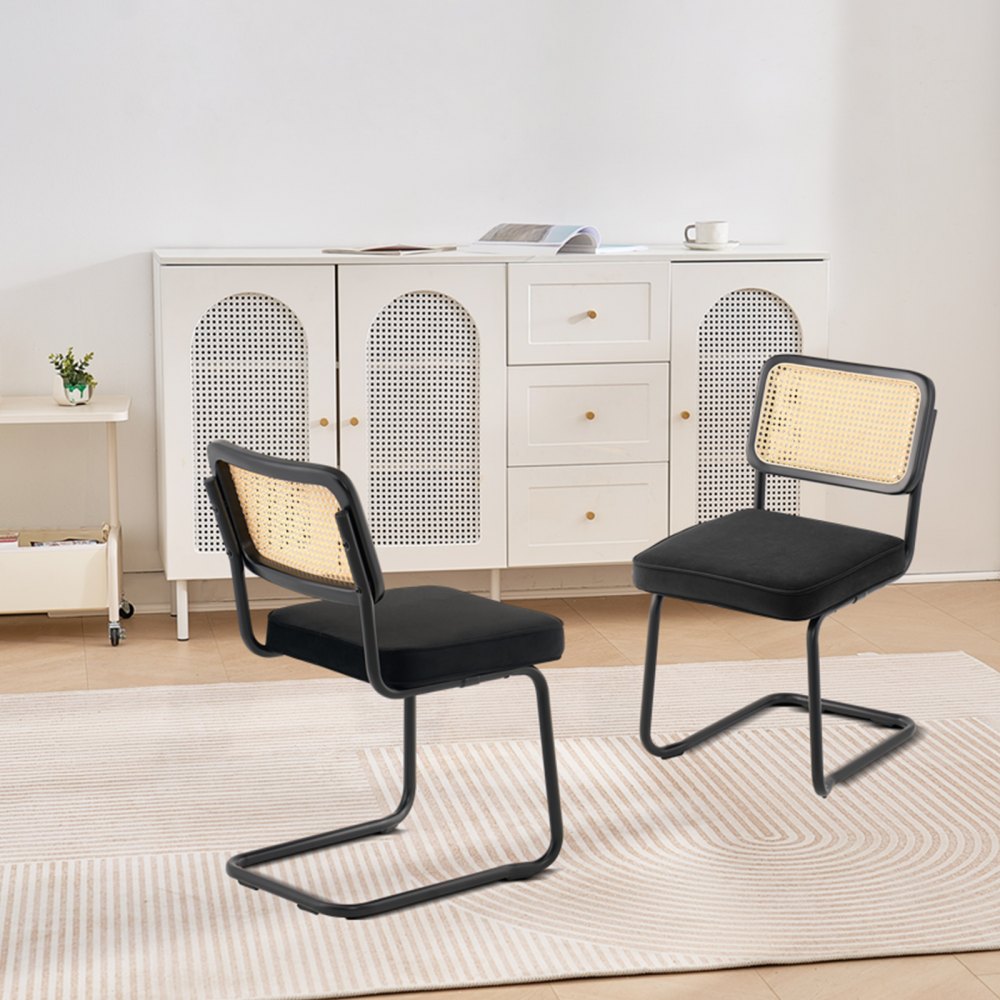 9832 - Set of 2 PE Rattan Dining Chairs with Velvet Cushion