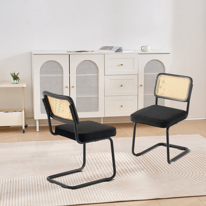 9832 - Set of 2 PE Rattan Dining Chairs with Velvet Cushion