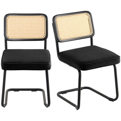 9832 - Set of 2 PE Rattan Dining Chairs with Velvet Cushion