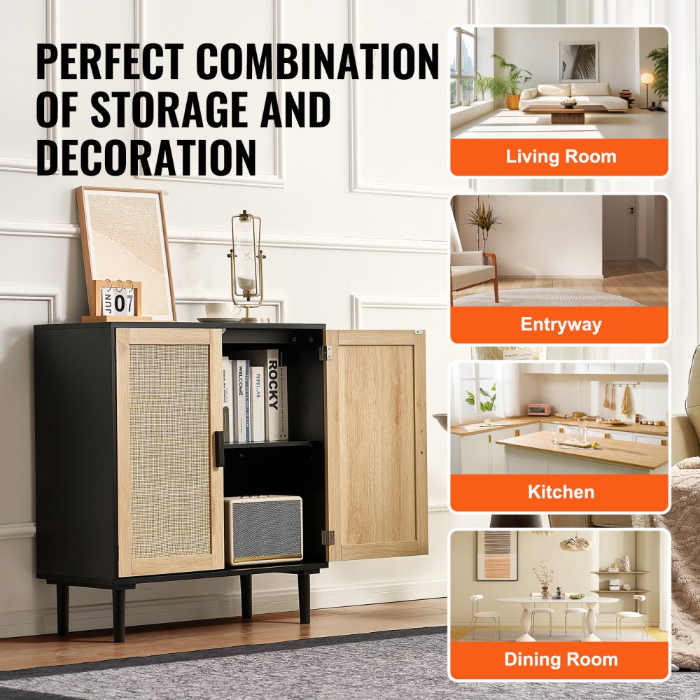 SR191522 - Vintage Rattan Storage Cabinet with Custom Shelves and Cable Management