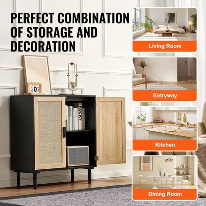 SR191522 - Vintage Rattan Storage Cabinet with Custom Shelves and Cable Management