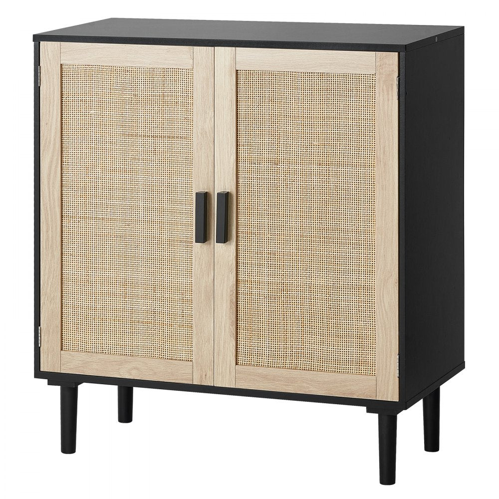 SR191522 - Vintage Rattan Storage Cabinet with Custom Shelves and Cable Management