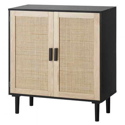 SR191522 - Vintage Rattan Storage Cabinet with Custom Shelves and Cable Management
