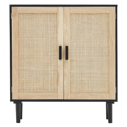 SR191522 - Vintage Rattan Storage Cabinet with Custom Shelves and Cable Management