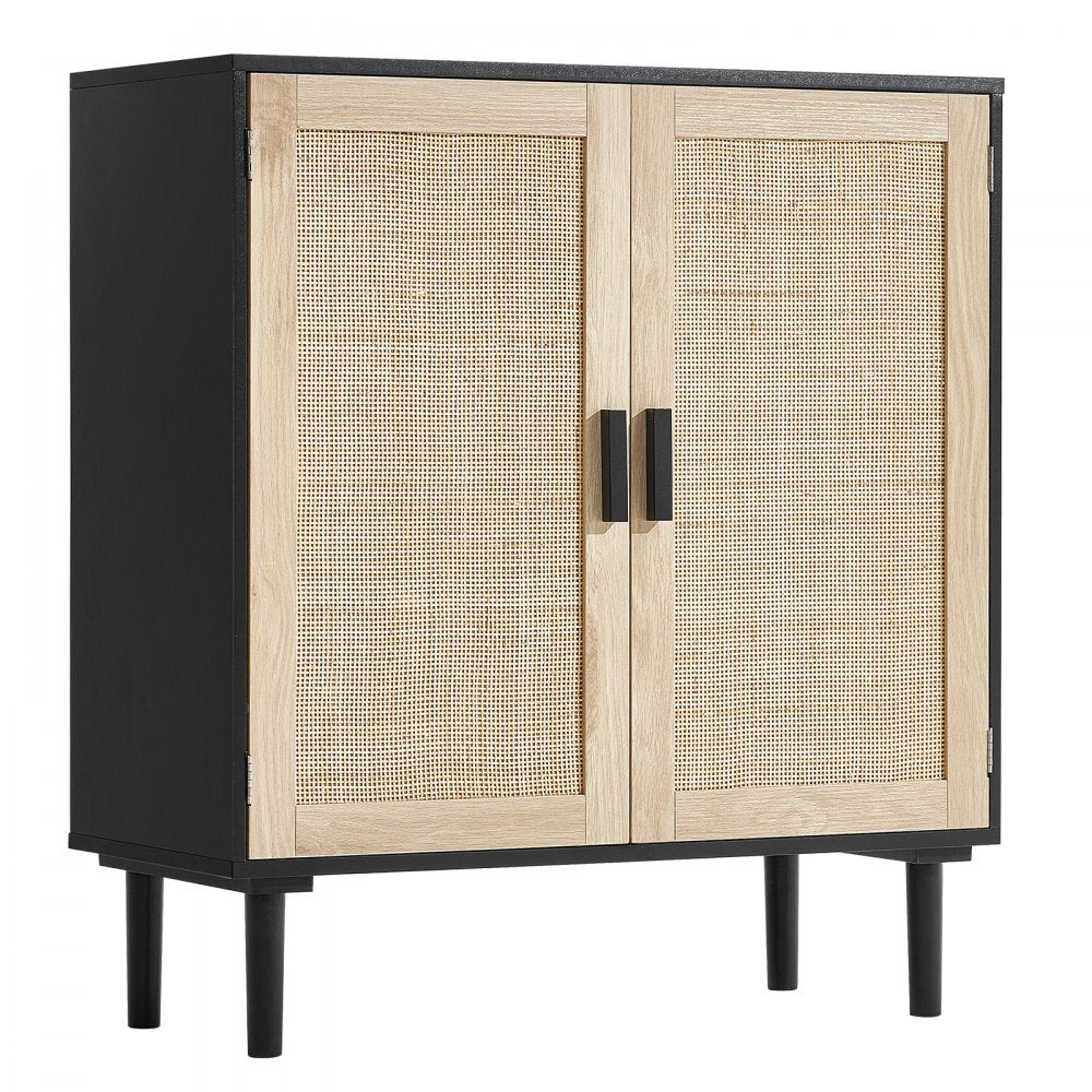 SR191522 - Vintage Rattan Storage Cabinet with Custom Shelves and Cable Management