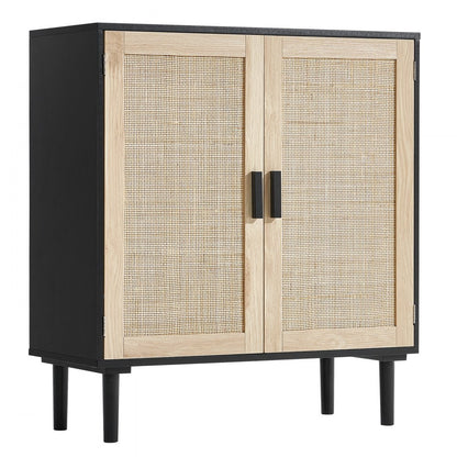 SR191522 - Vintage Rattan Storage Cabinet with Custom Shelves and Cable Management
