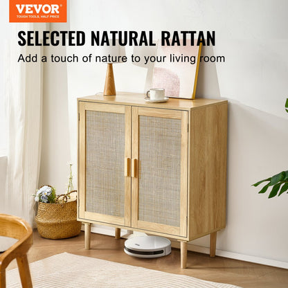 SR191522 - Stylish 31.5" Rattan Storage Cabinet with Adjustable Shelves